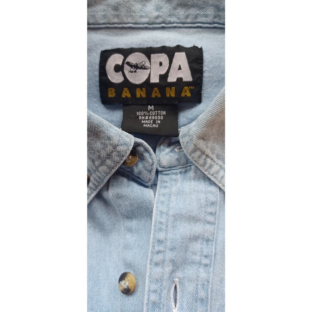 VTG 90s Copa Banana Denim Shirt Moose Bear Applique Medium Chambray Button Down - Picture 5 of 6